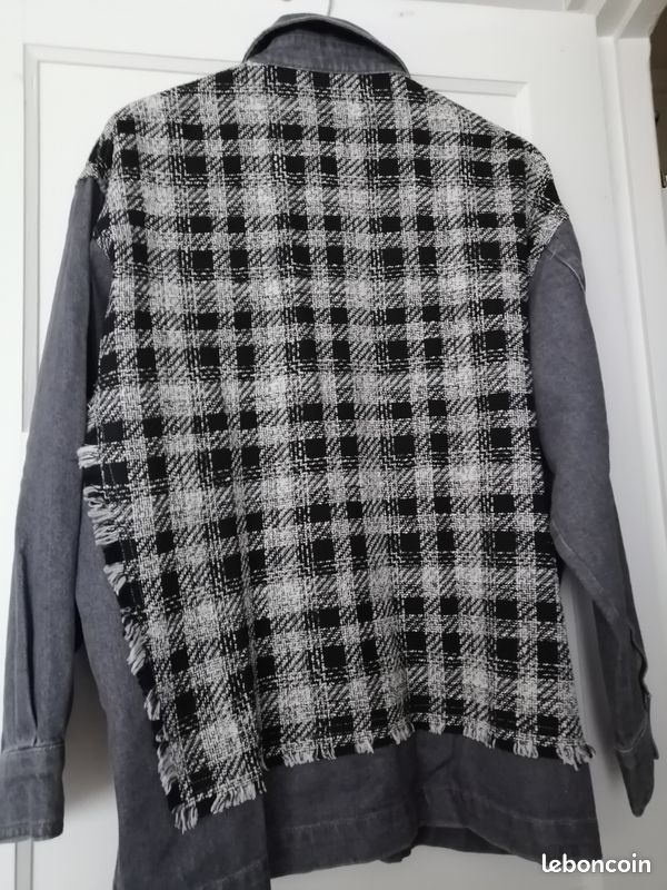 Chemise verste ZARA en jean et tissu carreaux (image 2)
