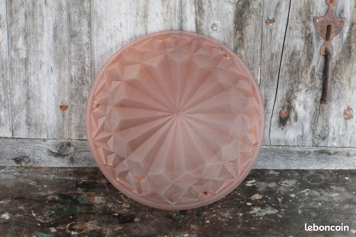 Vasque lustre art déco vintage, vasque suspension motifs géométriques, coupelle rose (image 2)