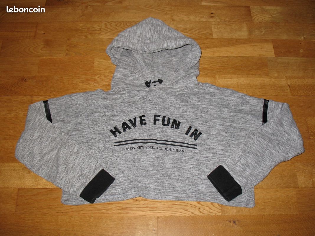 SWEAT A CAPUCHE Gris Oversize Court JENNYFER Fille 16 ans Vêtements