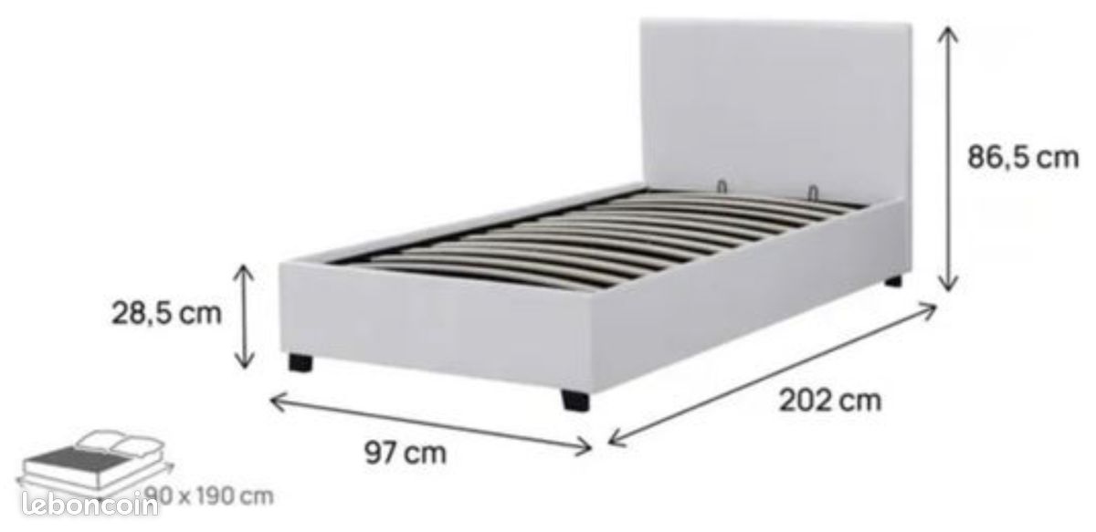Lit coffre 90x190 blanc (image 1)