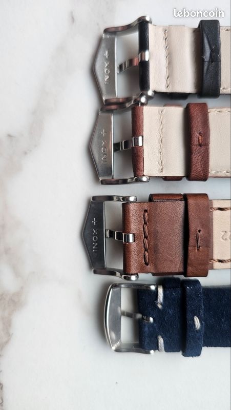 Bracelet De Montre En Cuir 22mm Pour Panerai 47mm - Gris Et Blanc, Grain Crocodile - Neuf Sans étiquette