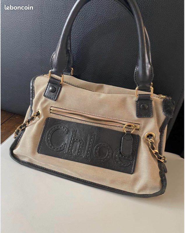 Sac à Main Chloé En Cuir Et Toile Beige Rayé - Occasion, Idéal Pour Un Look Chic Décontracté