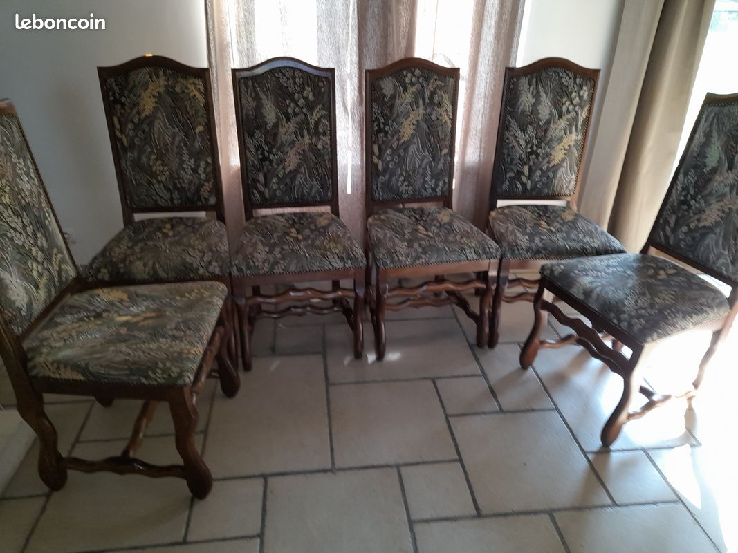 6 chaises style Louis XIII "os de mouton" (image 1)