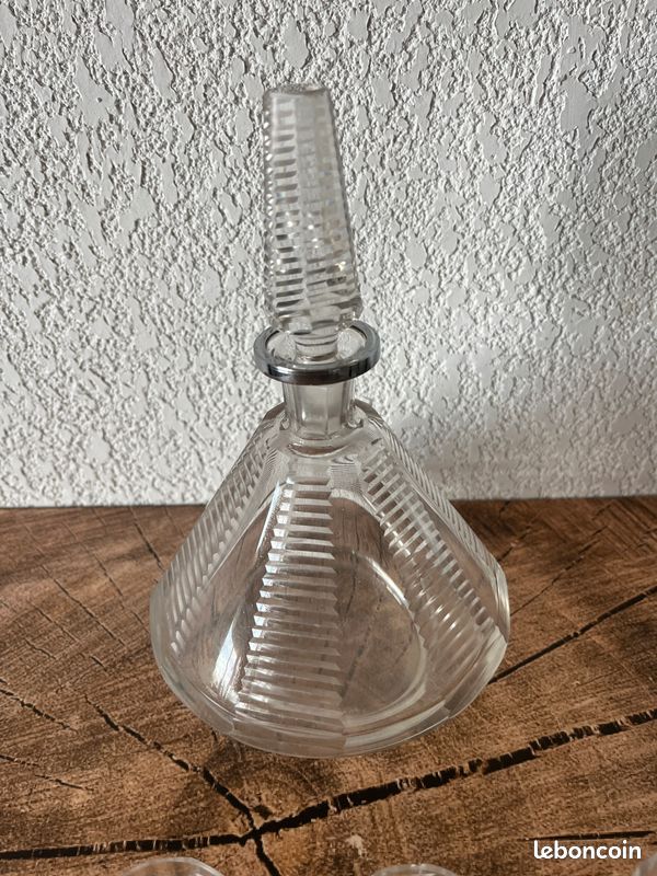 Service à liqueur Art Déco en Cristal de Bohême (Tchécoslovaquie) – Carafe & 4 Verres (image 3)