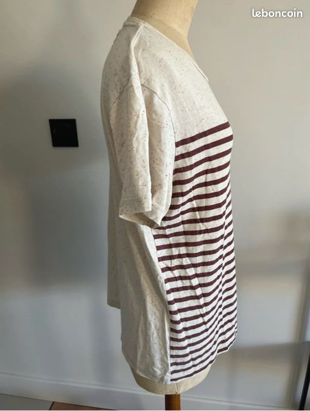 T-shirt homme rayé bordeaux et beige homme Angelo Litrico T-L (image 3)