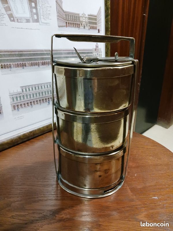 Superbe boîte repas indienne vintage - laiton 3 niveaux - années 50/60 (image 4)