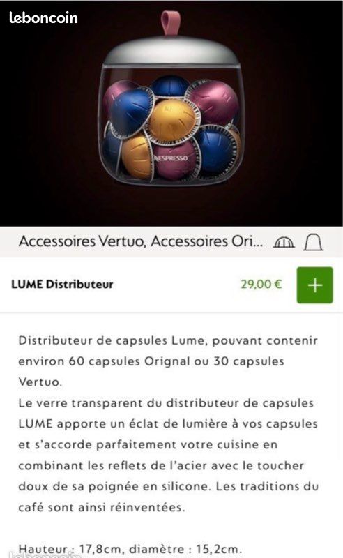 Distributeur de capsules Nespresso LUME – Très bon état (image 1)