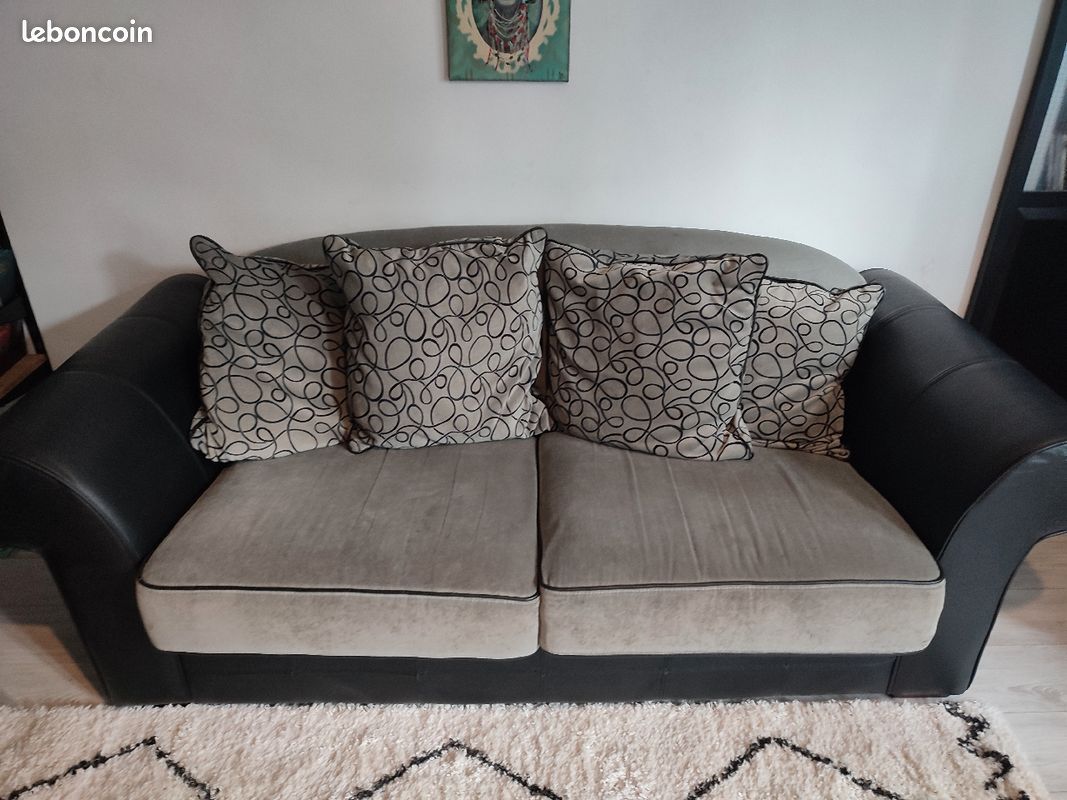 Canapé et fauteuil velours gris et noir (image 4)
