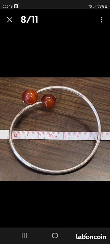 Bracelet Jonc Ouvert Argent Massif 925 et Boules De Cornaline #K19 (image 4)
