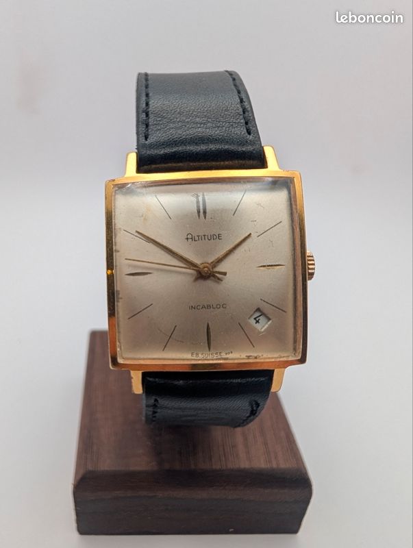 Montre Mécanique Vintage ALTITUDE Suisse - 18 Rubis Incabloc - Fonctionne - Cuir - Pour Homme