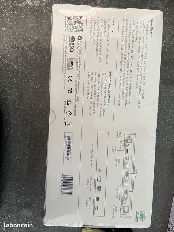 Station d'Accueil USB-C WAVLINK Triple Écran 4K - Neuve Sous Blister (image 2)