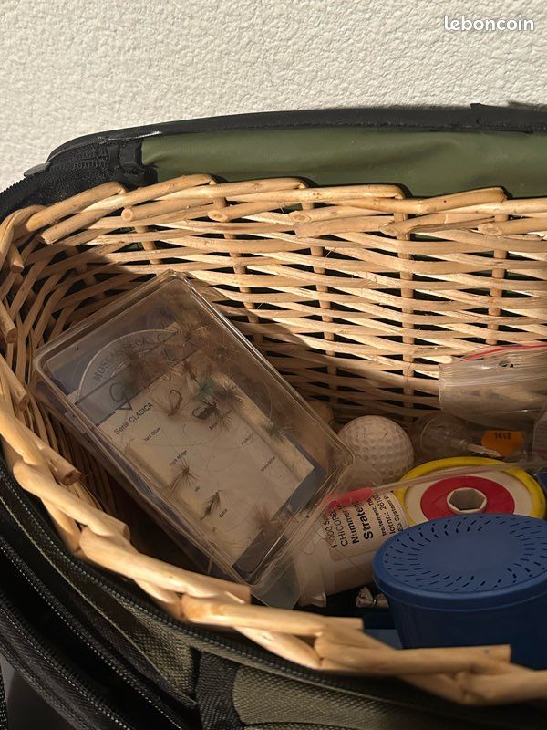 Panier De Pêche Vintage COMPAE – Osier Et Cuir, Fabrication Japonaise, Avec Goodies