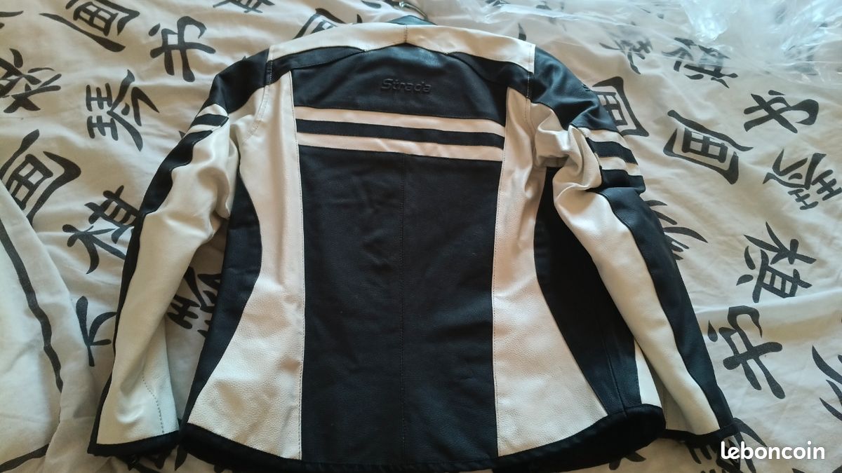 Blouson moto Strada femme cuir blanc et noir Équipement moto