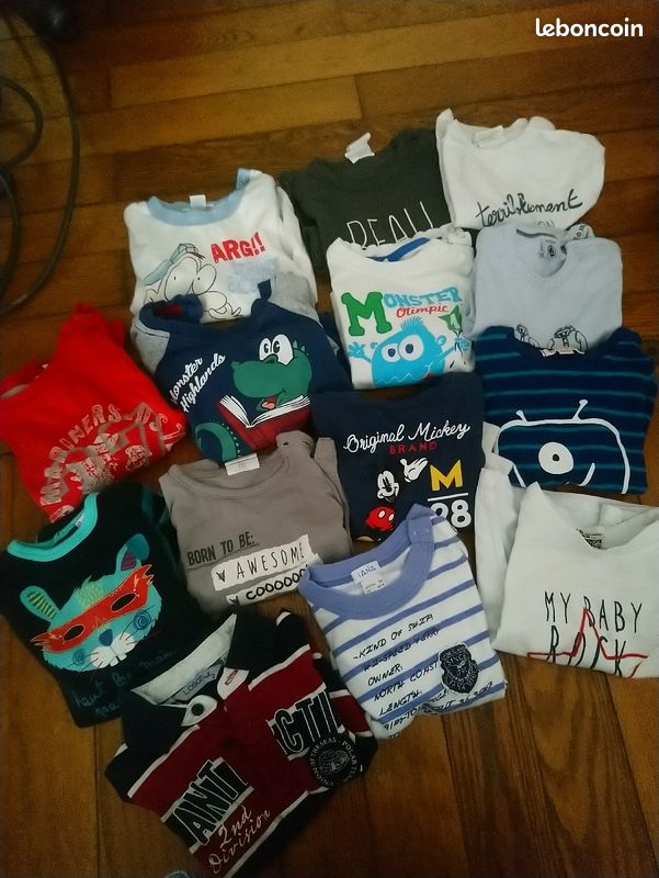 Lot 14 t-shirts 6-9 mois 68 cm (image 1)