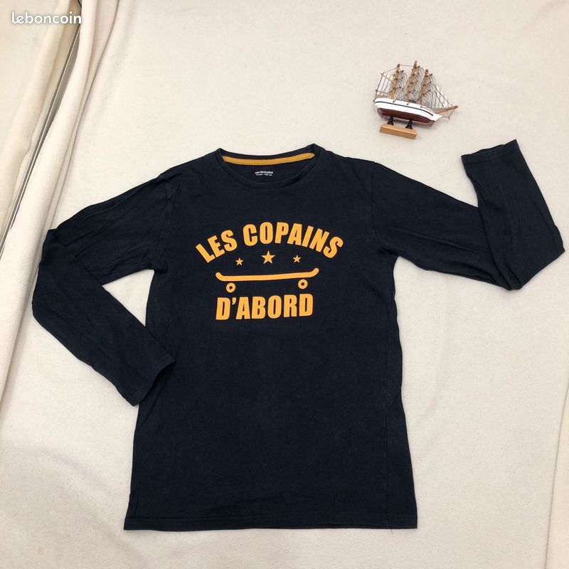 Teeshirt t-shirt tee-shirt manches longues coton bleu marine skate enfant garçon 11 12 ans (image 1)