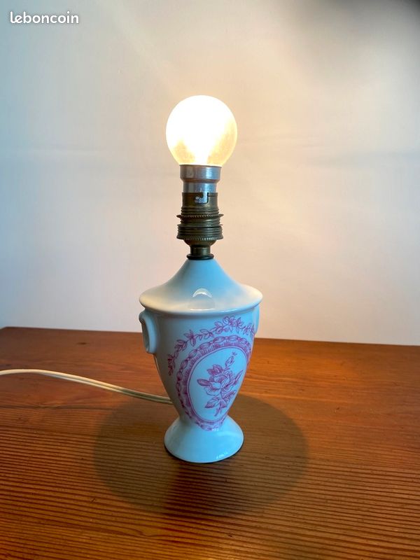 Pied de lampe Porcelaine de Paris décor fleurs rose (image 2)