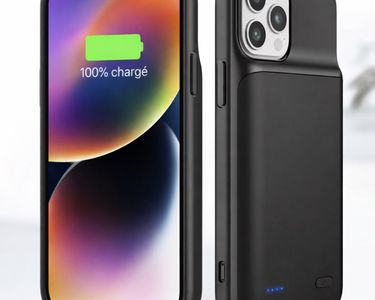 HUAENG Coque Batterie 6800 MAh Pour IPhone 15 Pro – Chargeur Portable Rose + Protection 360°