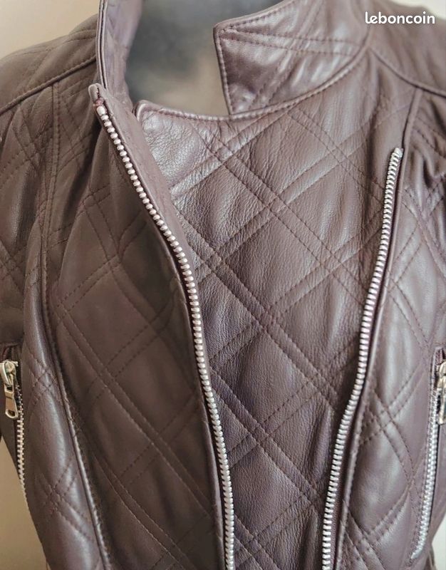 Blouson en cuir marron chocolat (image 3)