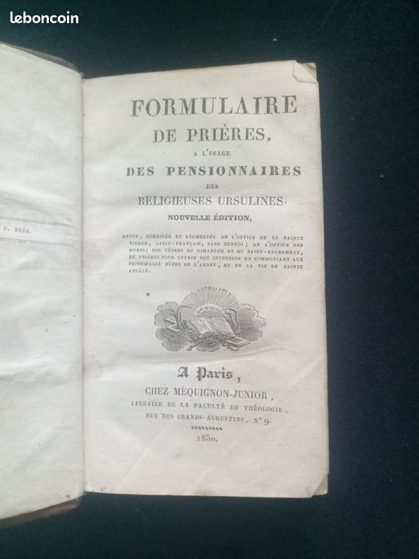 1830 - livre ancien - formulaire de prieres couvent des ursulines religieuses (image 2)