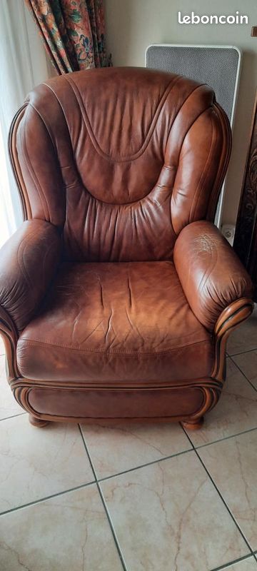 Vend fauteuil et canapé cuir marron (image 2)