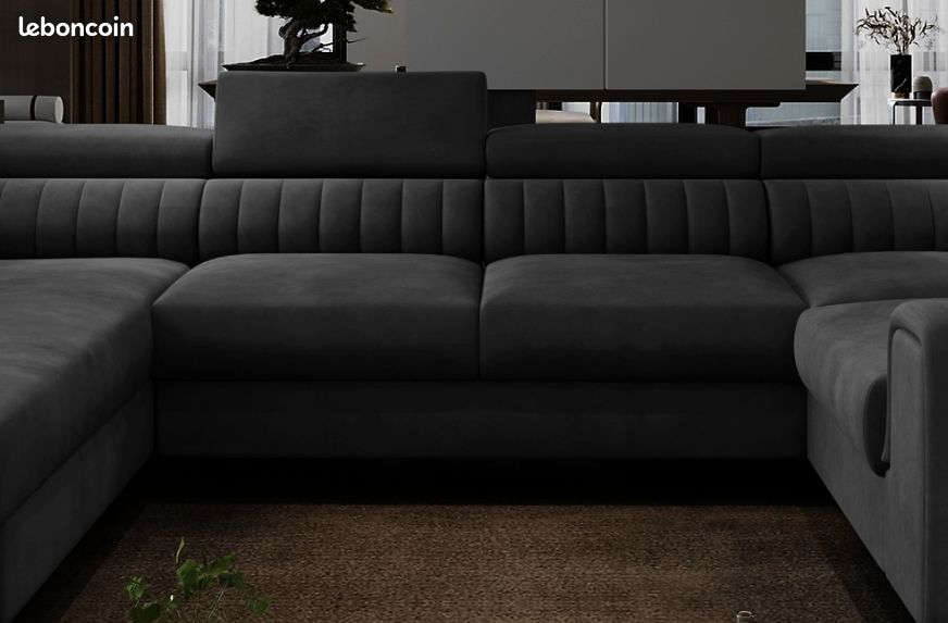 Canapé Luxe Luca velours gris anthracite accoudoir gauche 7/8 places (Modèle avec défaut mineur) (image 4)