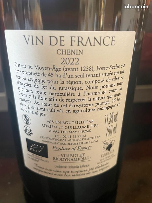1 BT Ch FOSSE-SECHE Arcane 2022 Superbe Chenin _ Vin Blanc sec de Loire (image 5)
