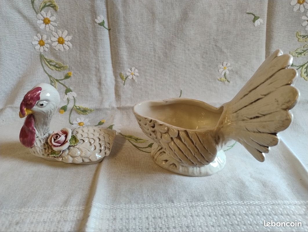 Grand Plat Dinde Vintage Céramique Blanche 17,5 Pouces - Relief - À Accrocher