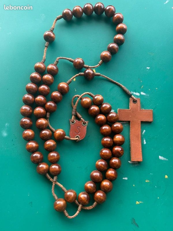 Grand rosaire ou chapelet de moine bois et cuir (image 1)