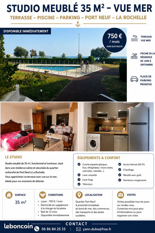 Appartement 1 pièce 35 m² · à La Rochelle · 35 m² · 790 €/mois
