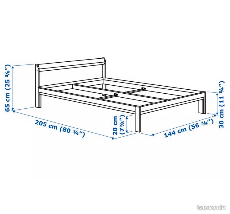 Vends lit double IKEA140x200 en pin - Ameublement