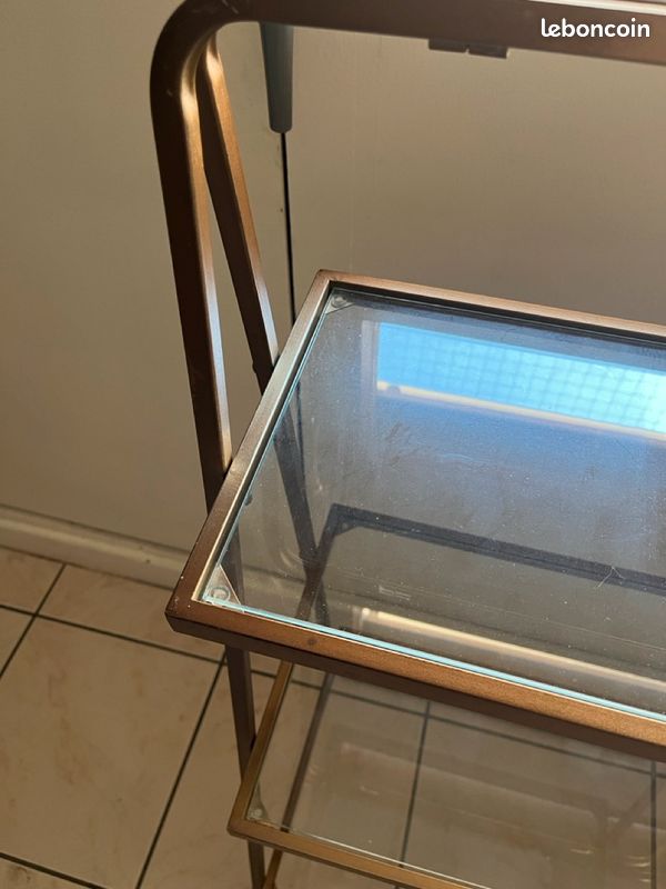 Desserte pliante ou meuble étagère bar en verre et métal style vintage - Drawer (image 1)