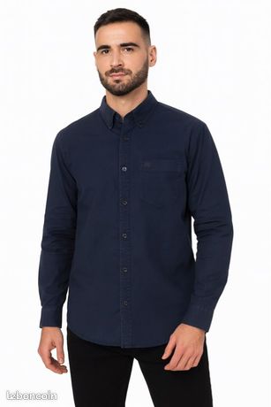 Chemise Burton Homme Grande Taille L - Bleue En Jean Coton - Coupe Loose Fit Décontractée