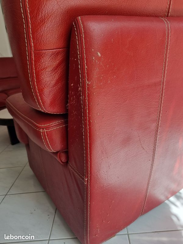 2 Canapé en cuir bordeaux +pouf (image 3)