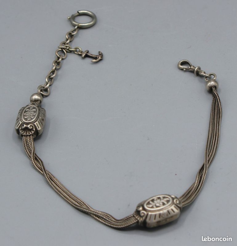 Chaîne De Montre Chatelaine Ancienne En Argent - Bijou Vintage, Sans Marque, Occasion