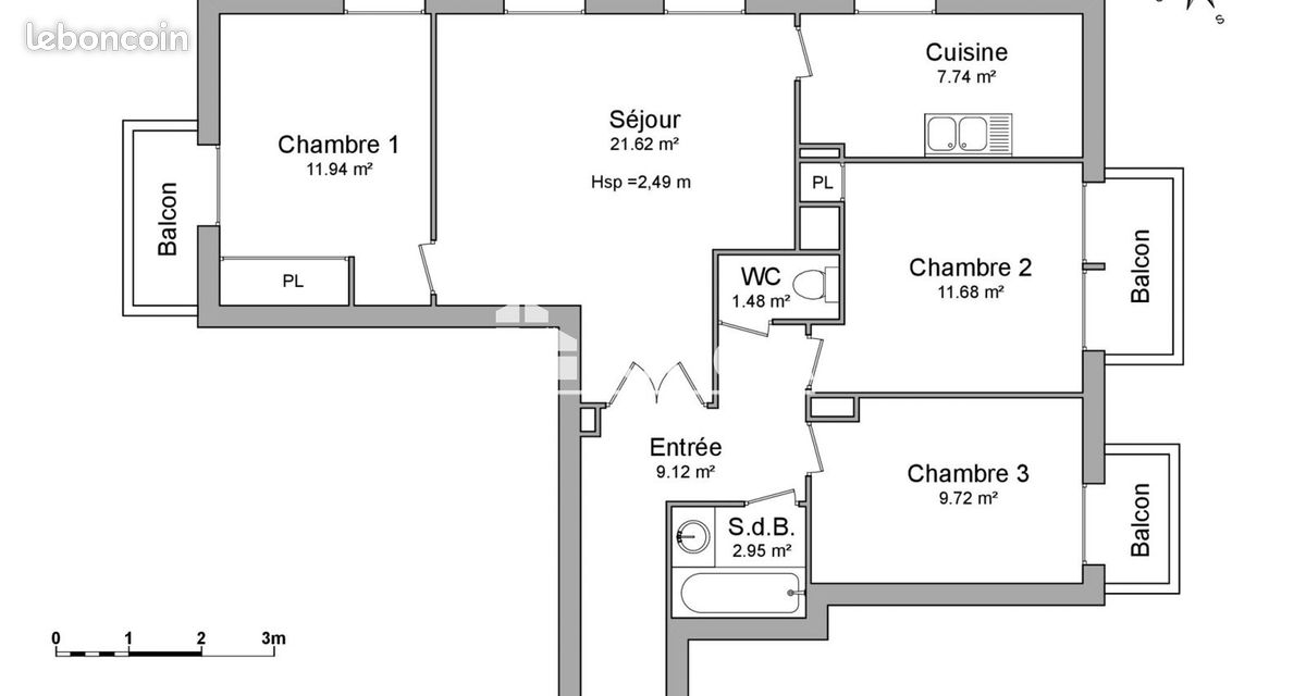 Appartement 4 pièces 76 m² · à Chessy · 76 m² · 1 230 €/mois