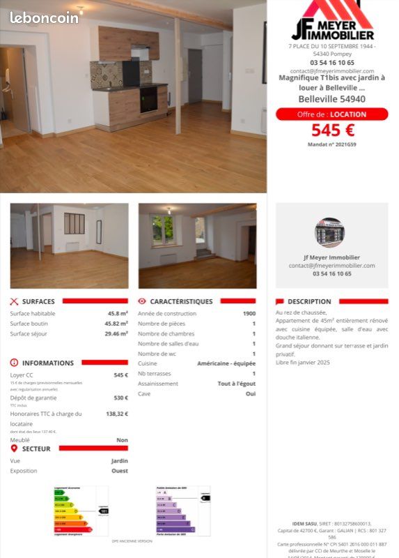Appartement 2 pièces 46 m² · à Belleville · 45,8 m² · 545 €