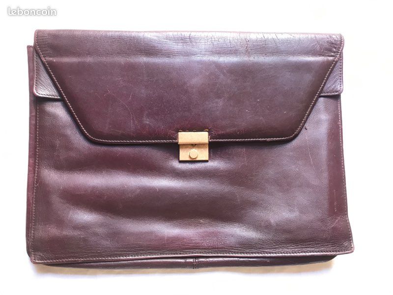 Serviette porte-documents cuir Bordeaux vintage (image 1)