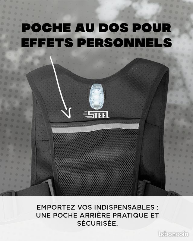 Gilet Running Hydratation LED Réfléchissant - Porte-bouteille 500ml, Smartphone | Trail, Randonnée