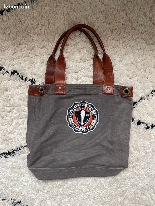 Tote bag Abercrombie gris coton et cuir (image 1)