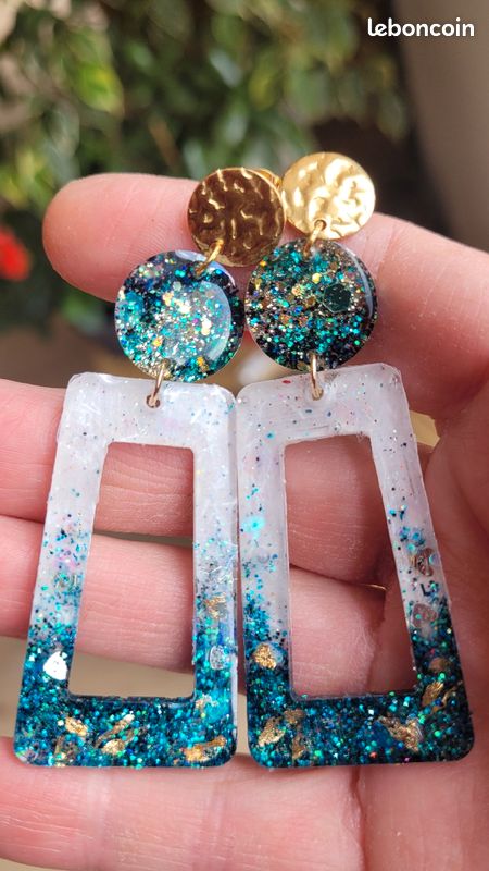 Boucles d oreille resine paillettes (image 4)