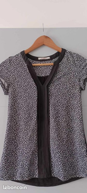T-shirt imprimé noir et blanc manches courtes Camaïeu Taille 1 (image 1)