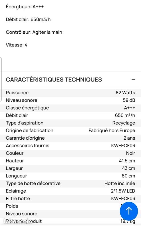 Hotte décorative inclinée COMFEE 60cm - NEUVE jamais installée 150 (image 5)