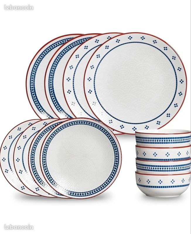 WishDeco Service De Table Porcelaine 12 Pièces Pour 4 Personnes - Blanc - Micro-ondes & Lave-vaisselle