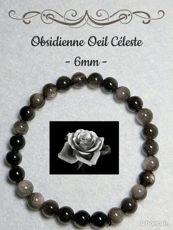 Bracelet En Obsidienne Oeil Céleste - Perles 6mm, Violet, Neuf Sans Emballage