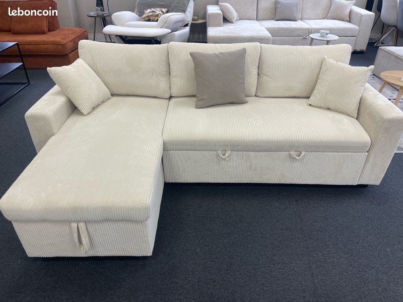 Promo du jour canapé d’angle, réversible, convertible avec coffre de rangement (image 1)