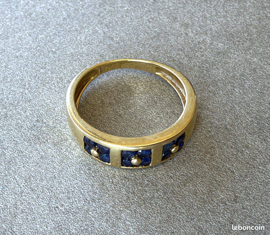 Belle bague en or massif 18 carats et saphirs bleus - taille 51 (image 5)