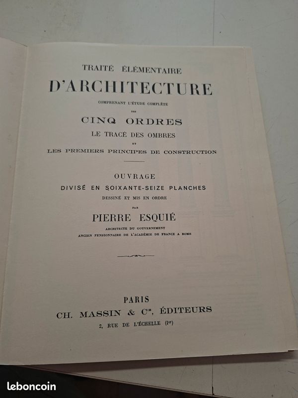 3261D: Pierre Esquie Traite Elementaire D Architecture 76 Planches Portfolio Complet (image 1)