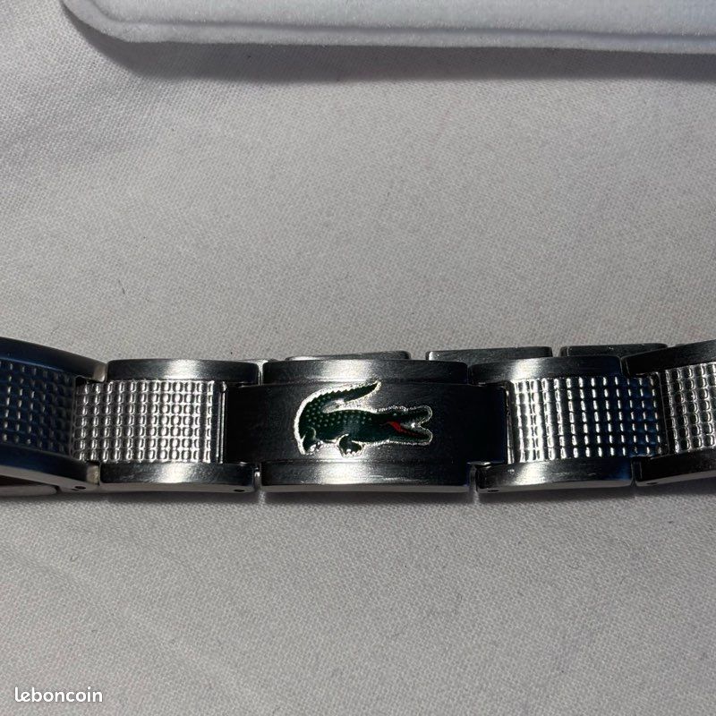 Bracelet Lacoste à maillons homme acier inoxydable argenté logo crocodile vert – coffret + pochon (image 6)