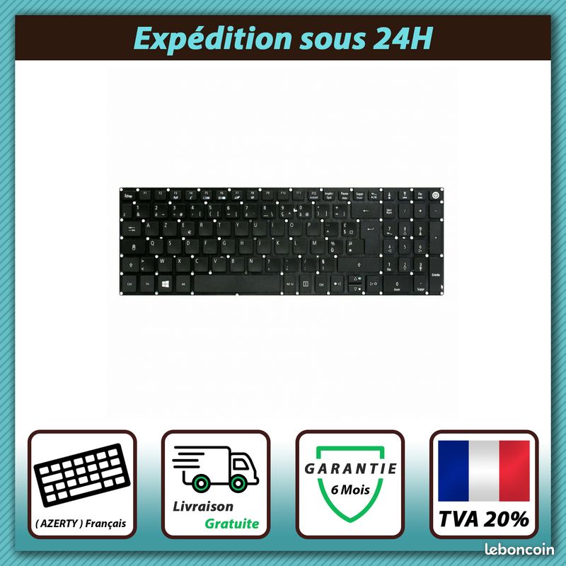 Clavier AZERTY Français Filaire Pour PC Portable ACER - Modèles Aspire V3-574T, ES1-732, F5-573, Noir