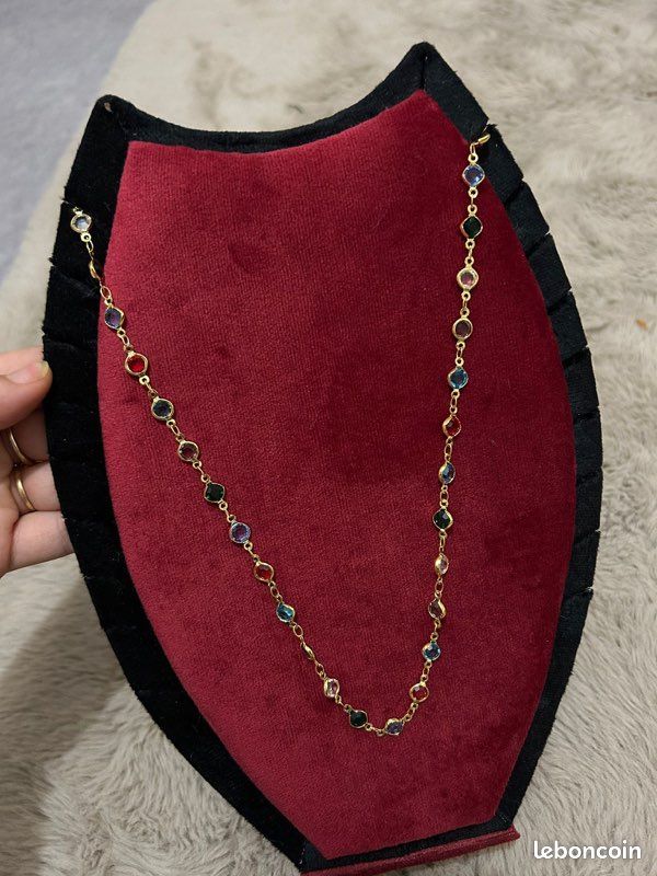 Collier acier inoxydable style rétro vintage verres multicolores (image 1)